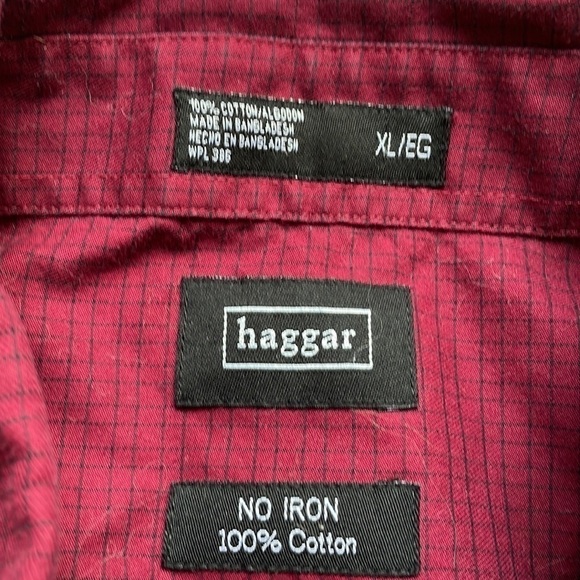Haggar XL no iron red plaid button down shirt - Picture 3 of 8